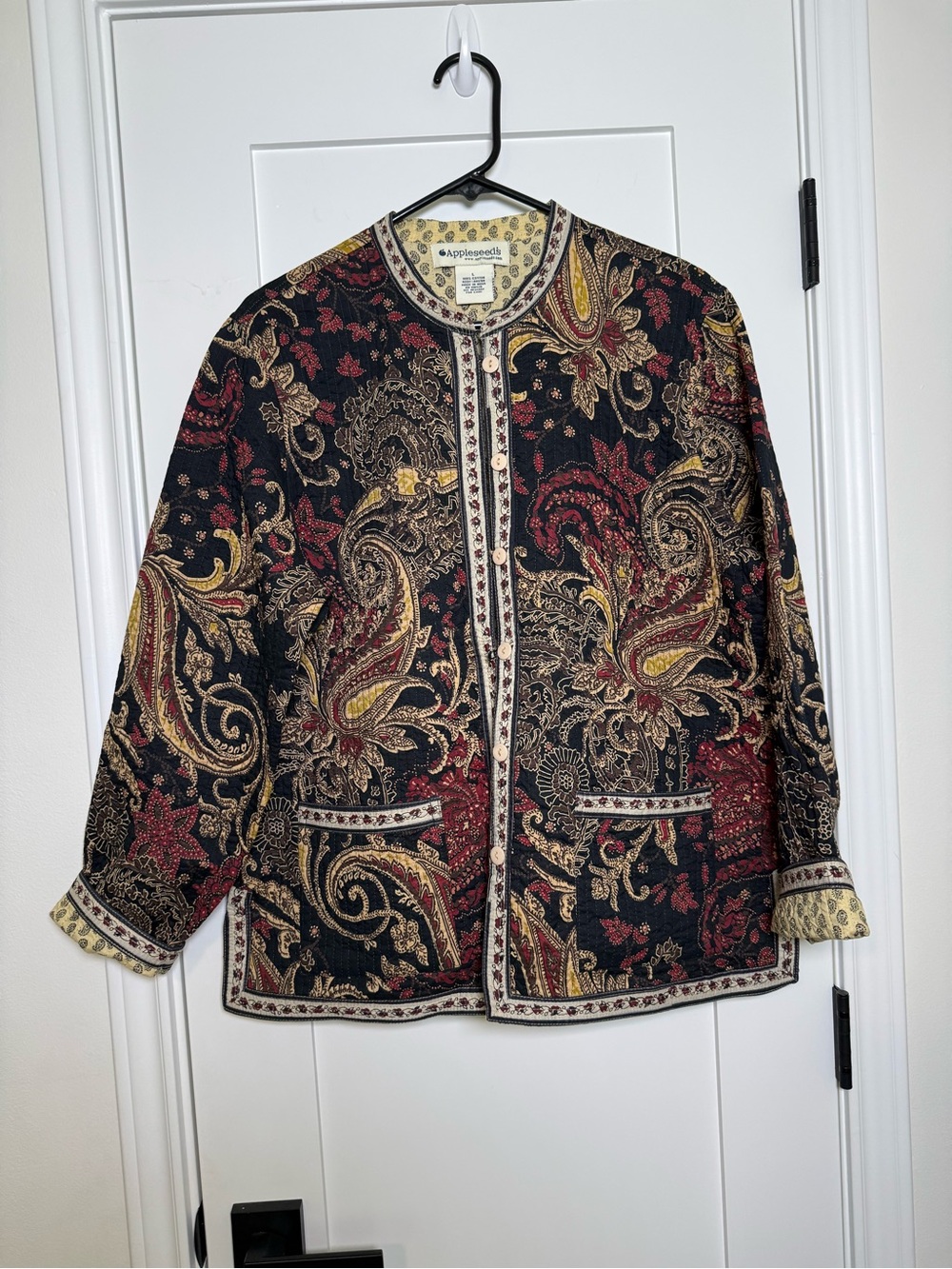 Appleseed's Paisley Quilted Cotton Jacket in Black, Gold & Burgundy/reversible